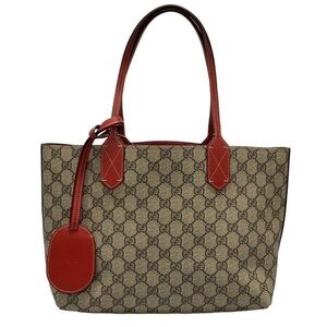 Gucci GG Supreme Reversible Small Tote Bag 372613 Beige X Ebony X Red Leather